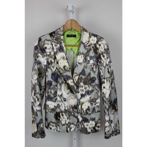 SAND Copenhagen Womens  34 US 4 Floral Ikat Jacket One Button Blazer Gray Blue